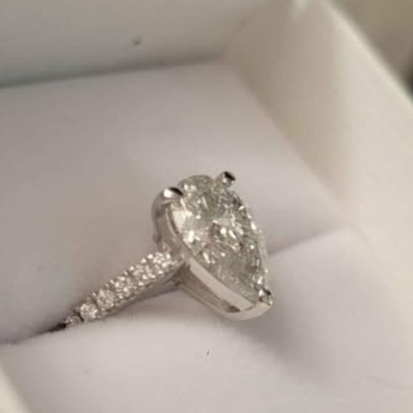 14k solid white gold lab diamond  2.07 Ct Pearl engagement Ring. - Picture 4 of 4